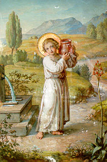 Jesus tr�gt in einem Krug Wasser von einem Brunnen: Josef Kastner (1844 -1923), 1,20 m hoch, 0.49 m breit